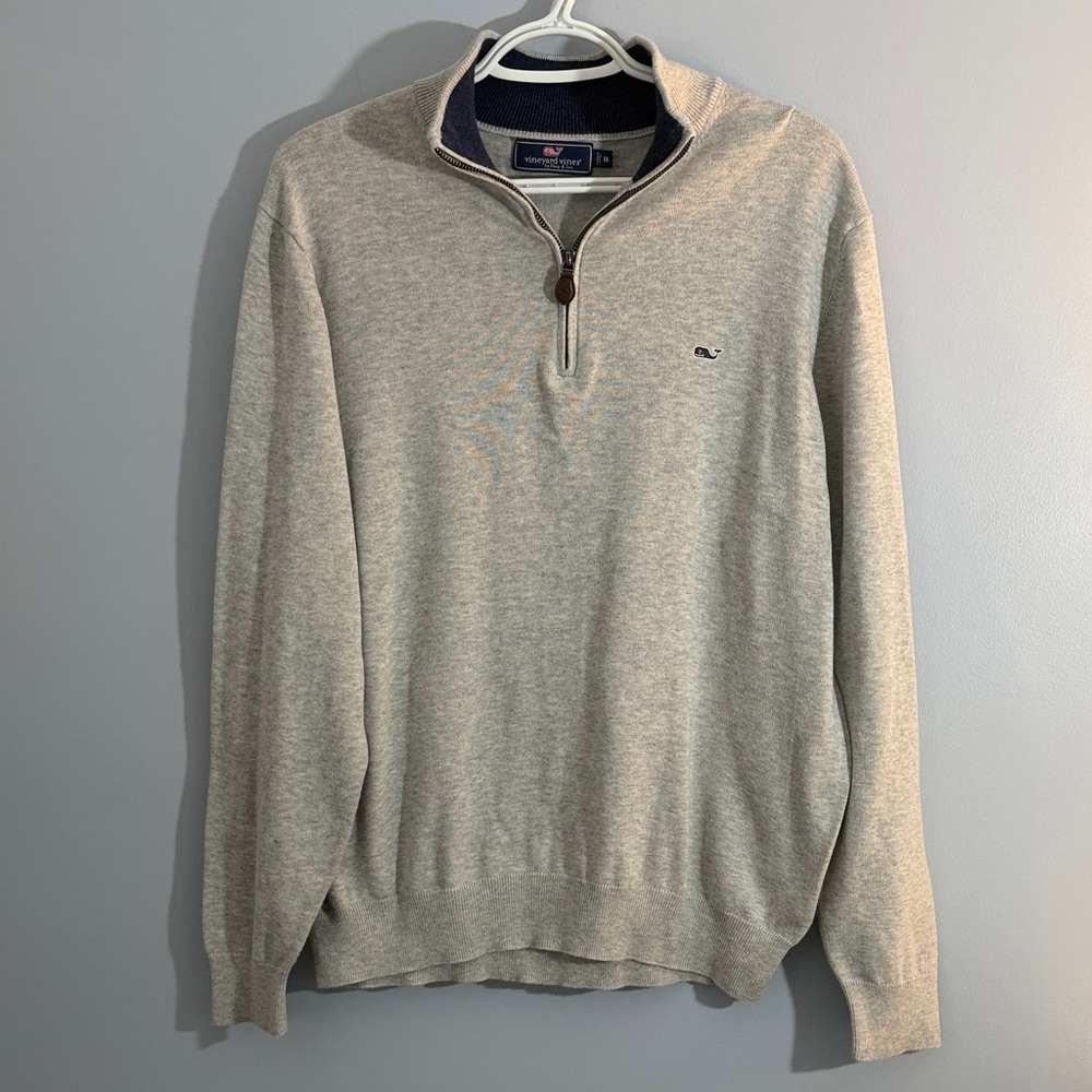 Vineyard Vines Men's Light Heather Gray Quarter-Zip Pullover SZ M